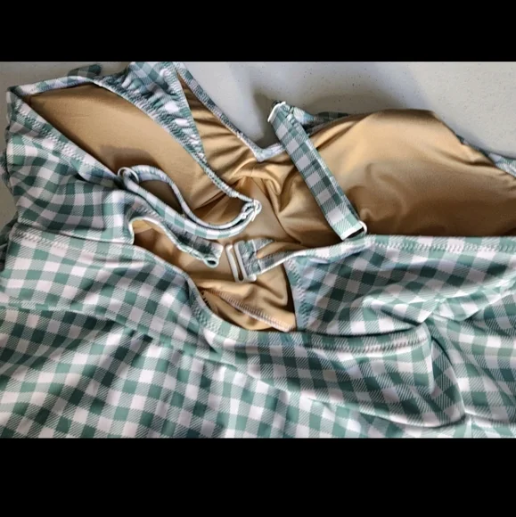 Old Navy Gingham Mini Swim Wrap Dress One High Tide 1 Pc Swimsuit Sz XL EUC - Picture 10 of 16